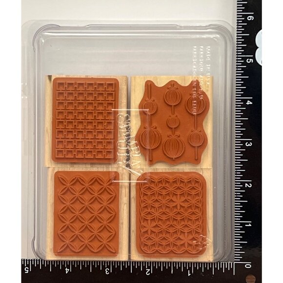 2009 STAMPIN' UP! PARK AVENUE PATTERNS Wood Mounted Rubber Stamp set of 4 - Picture 3 of 5